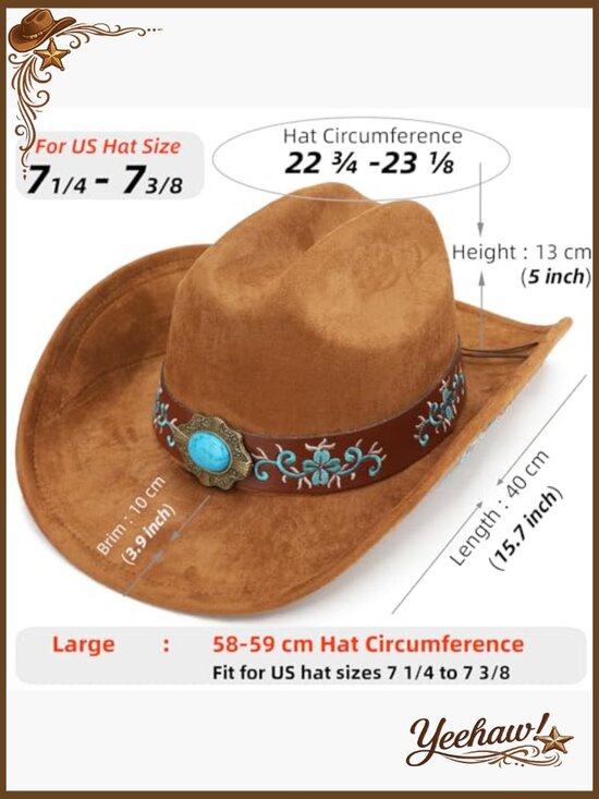 Shapeable Wide Brim Cowboy Hat with Embroidery, Adjustable Fit main image 5